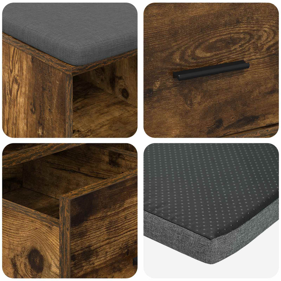Halbank met kussen met lade Gerookt eiken 60 x 38 x 46 cm
