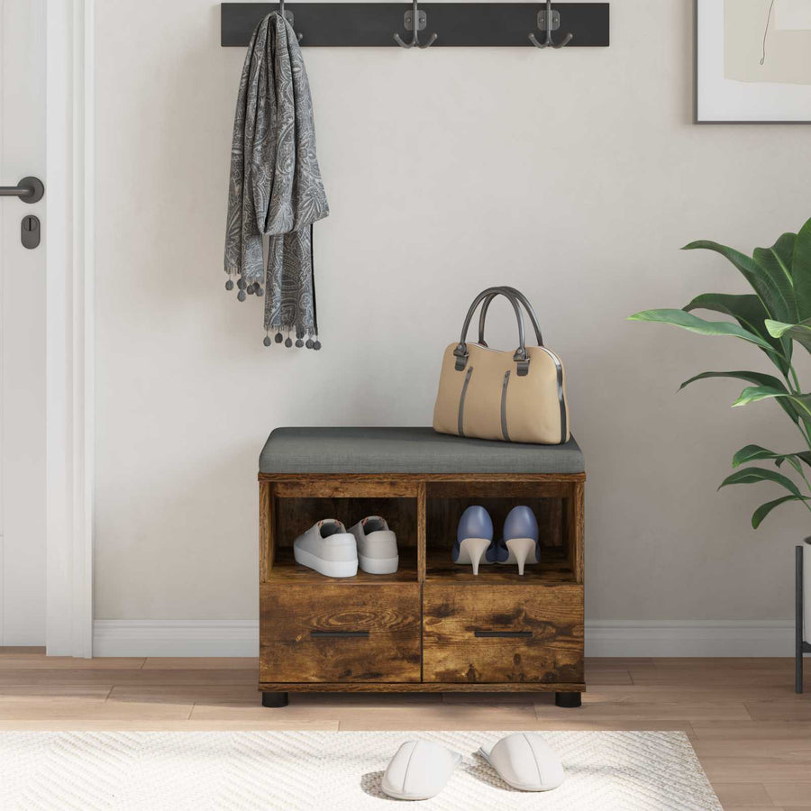 Halbank met kussen met lade Gerookt eiken 60 x 38 x 46 cm