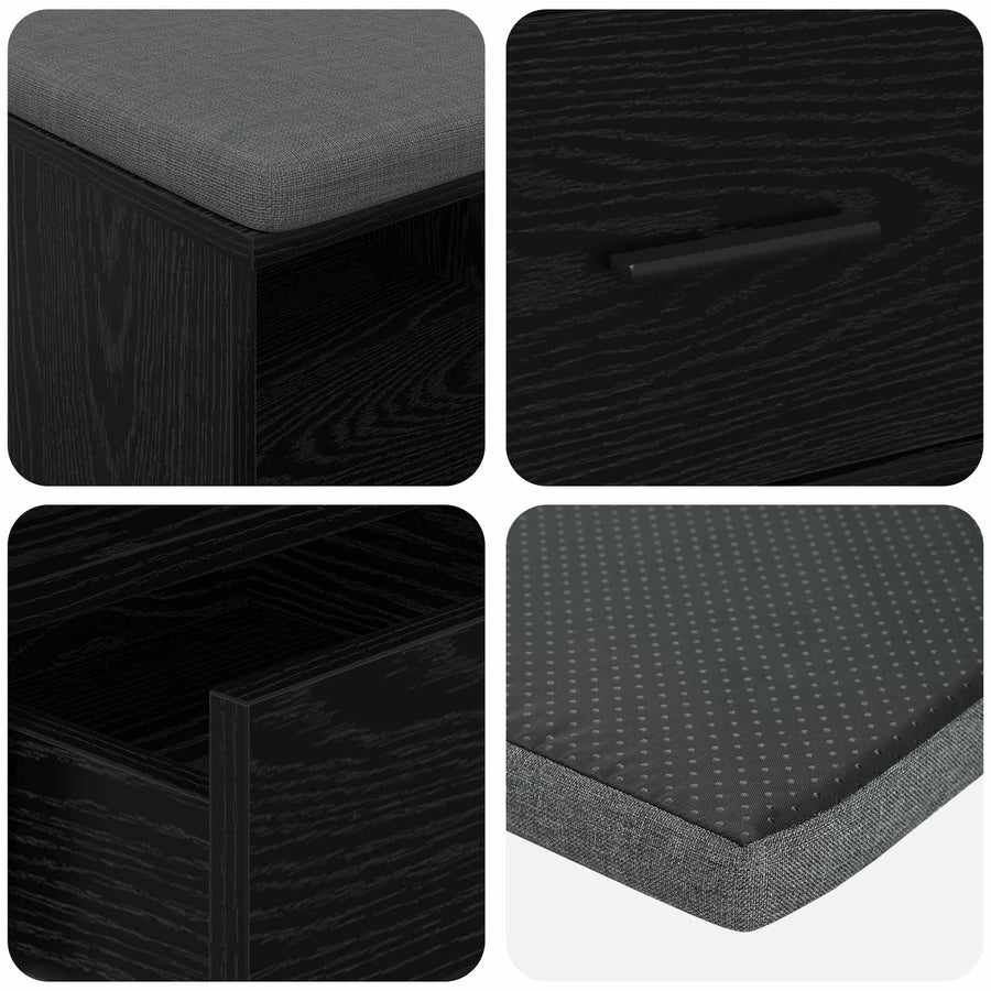 Halbank met kussen met lade Zwart Eiken 80 x 38 x 46 cm