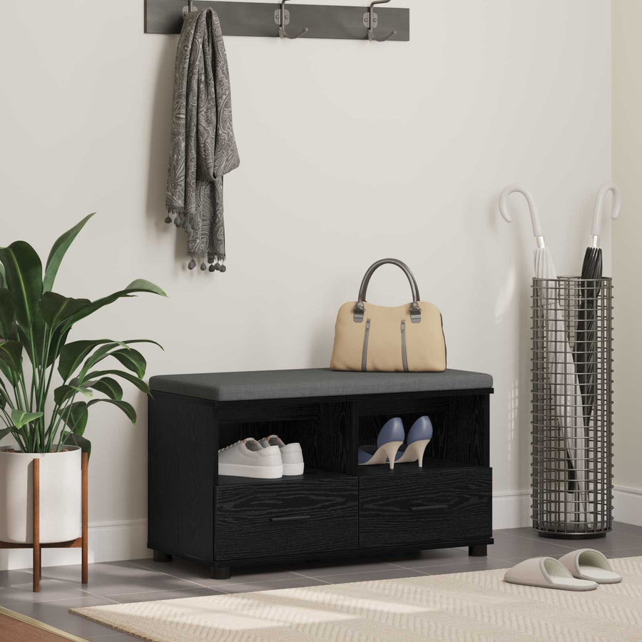 Halbank met kussen met lade Zwart Eiken 80 x 38 x 46 cm