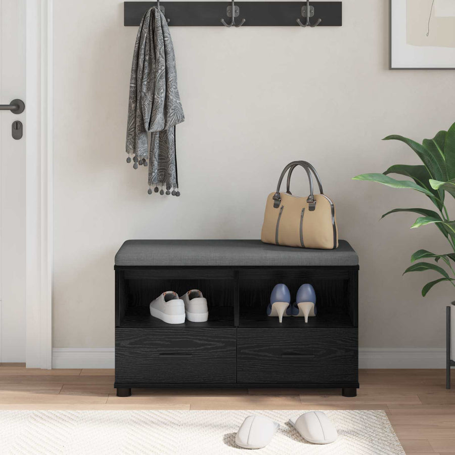 Halbank met kussen met lade Zwart Eiken 80 x 38 x 46 cm