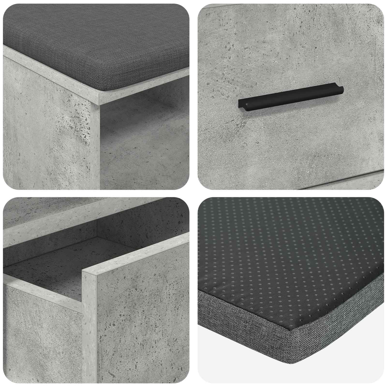 Halbank met kussen met lade Beton Grijs 80 x 38 x 46 cm