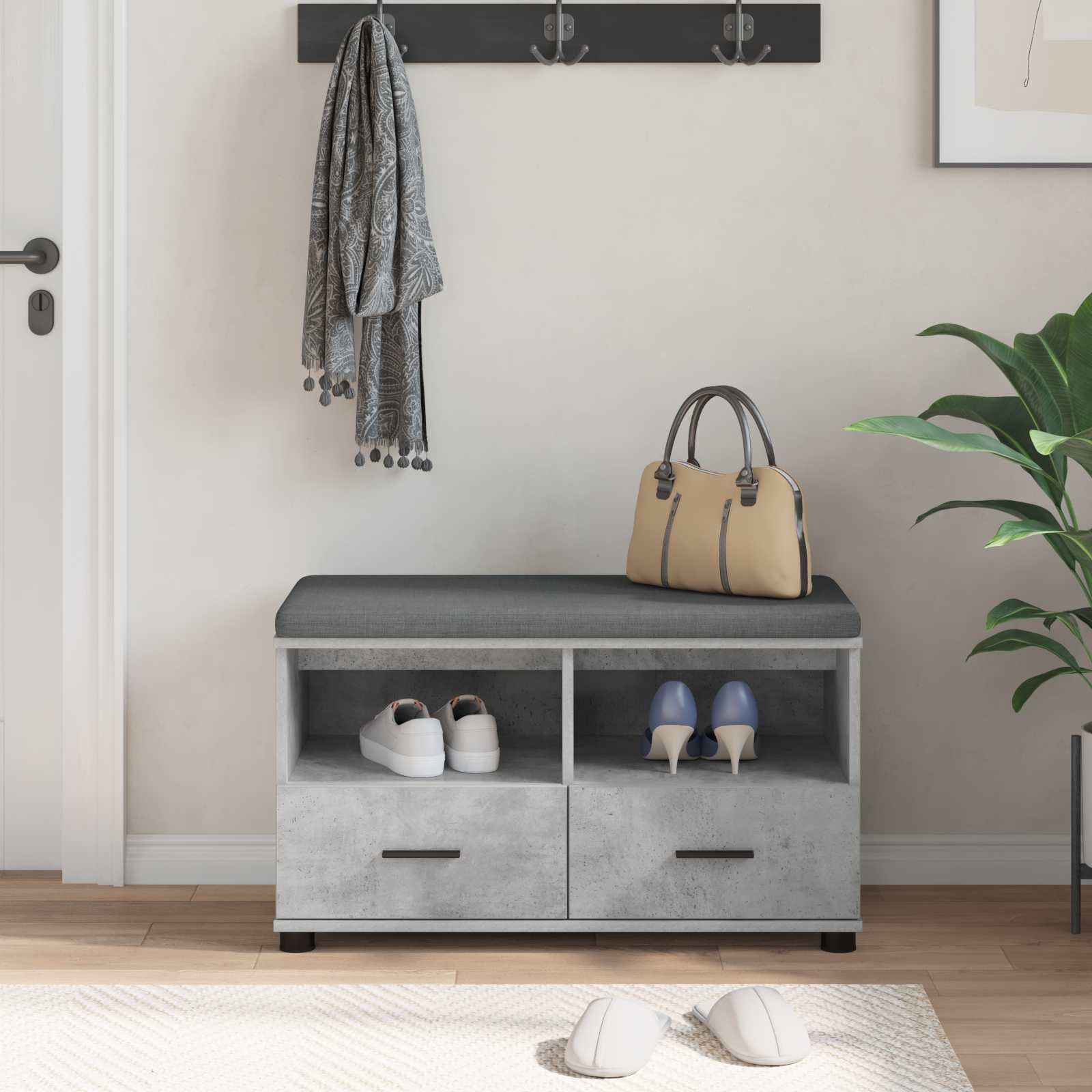 Halbank met kussen met lade Beton Grijs 80 x 38 x 46 cm