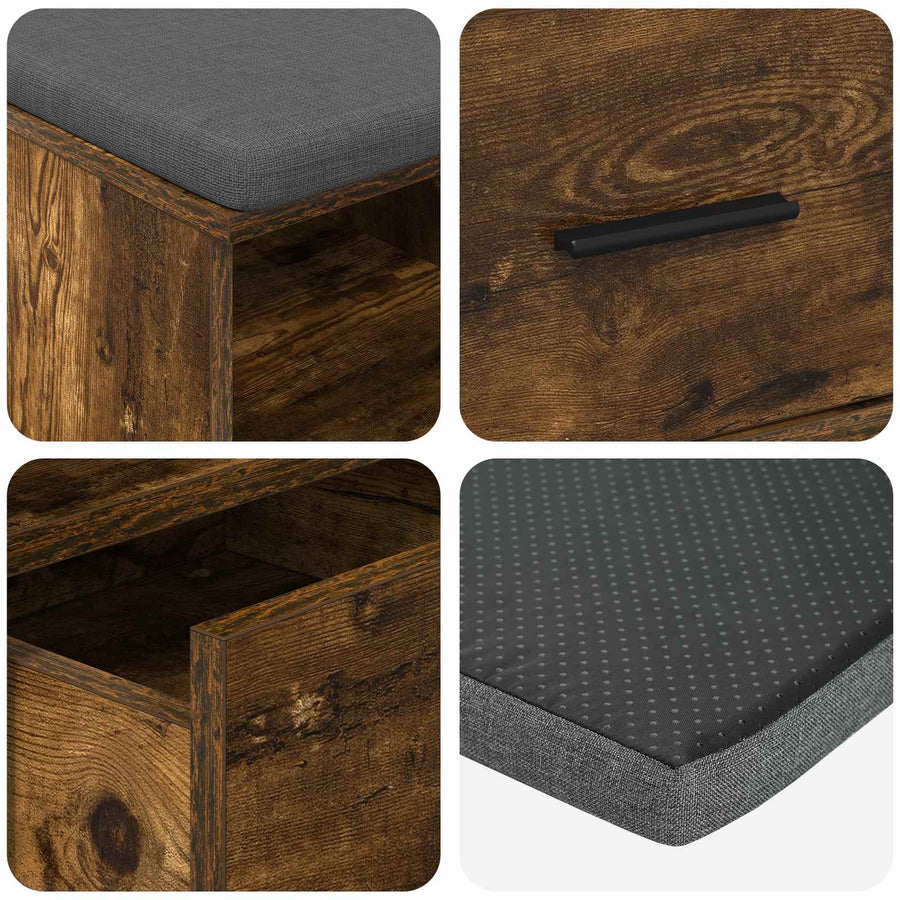 Halbank met kussen met lade Gerookt eiken 80 x 38 x 46 cm