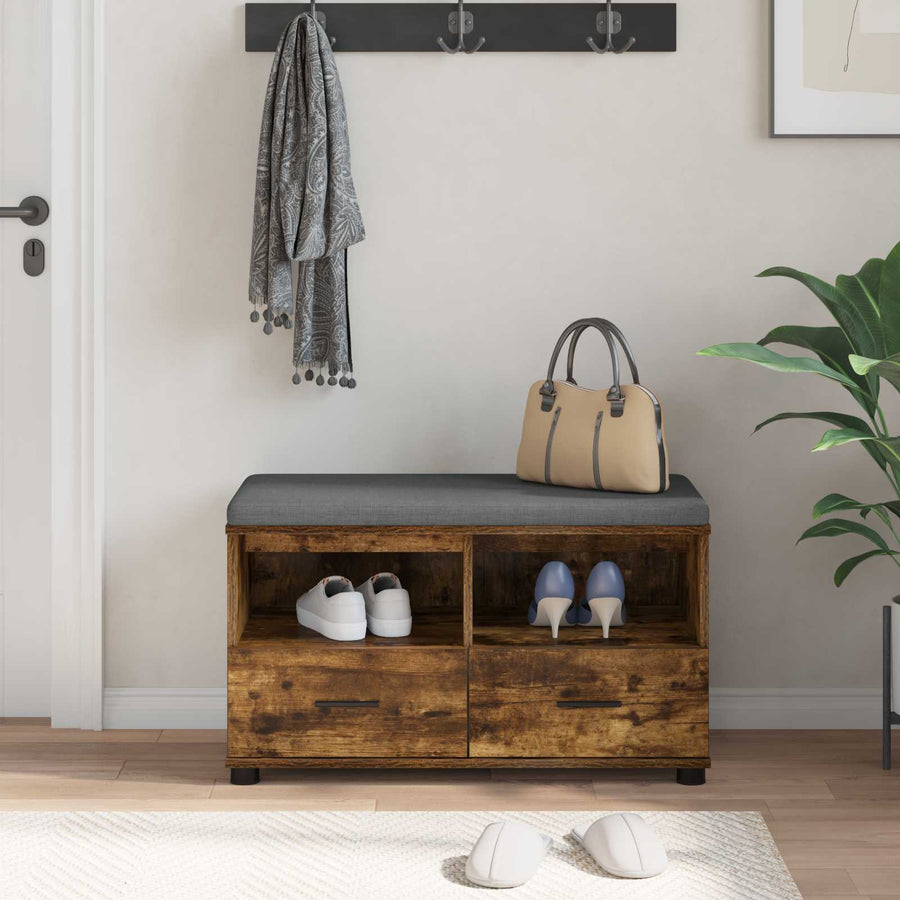 Halbank met kussen met lade Gerookt eiken 80 x 38 x 46 cm