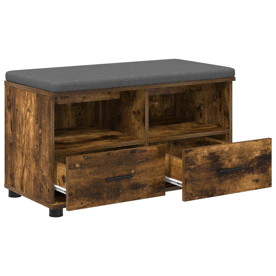 Halbank met kussen met lade Gerookt eiken 80 x 38 x 46 cm
