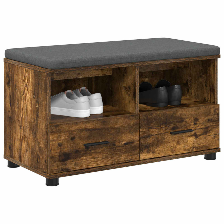 Halbank met kussen met lade Gerookt eiken 80 x 38 x 46 cm