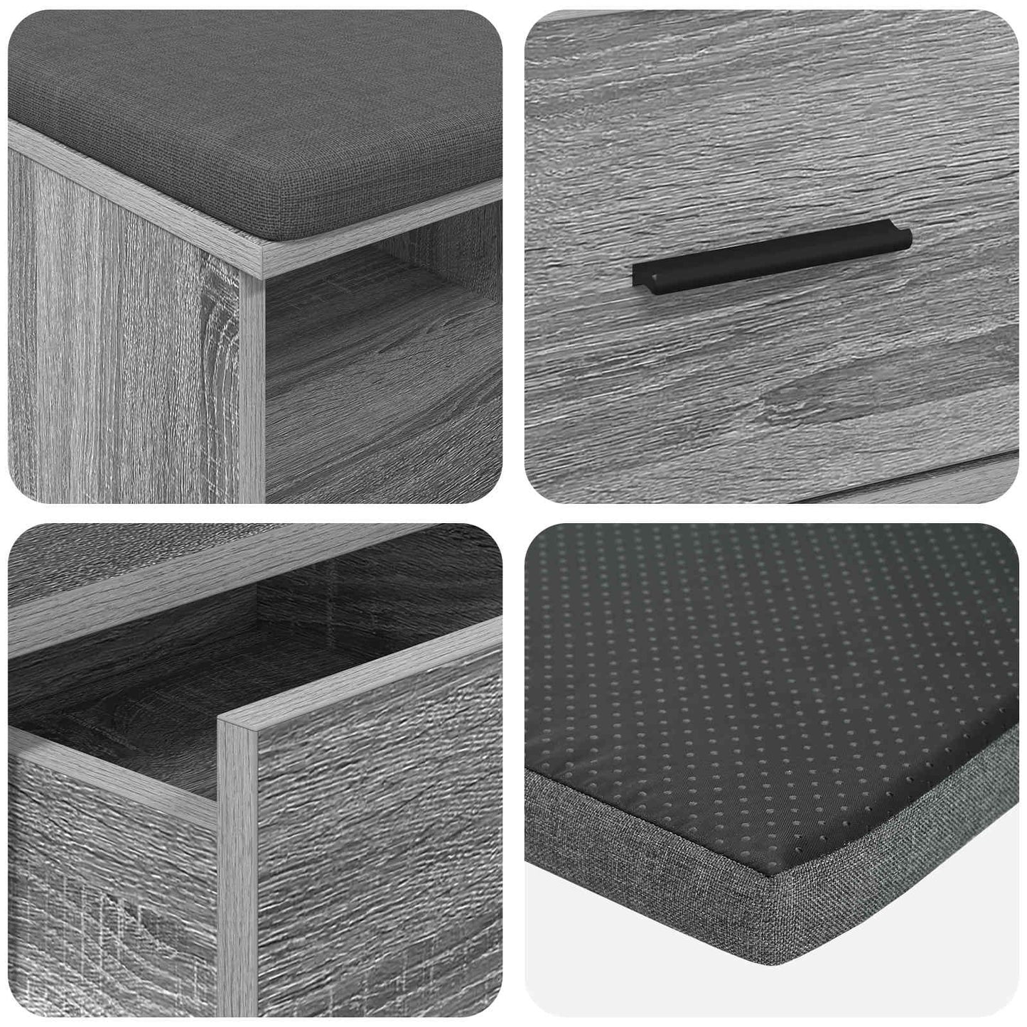 Halbank met kussen met lade Grijs Sonoma 80 x 38 x 46 cm