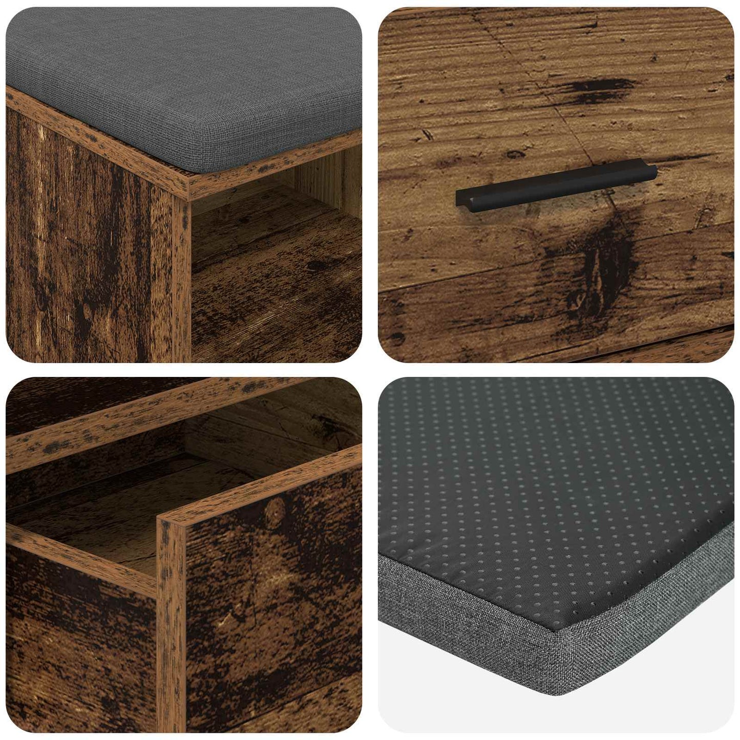 Halbank Oudhout 80 x 38 x 46 cm Spaanplaat en Bekledingsstof