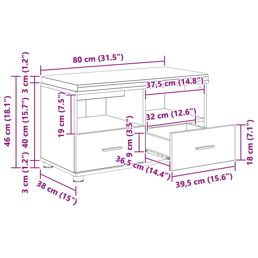 Halbank Oudhout 80 x 38 x 46 cm Spaanplaat en Bekledingsstof