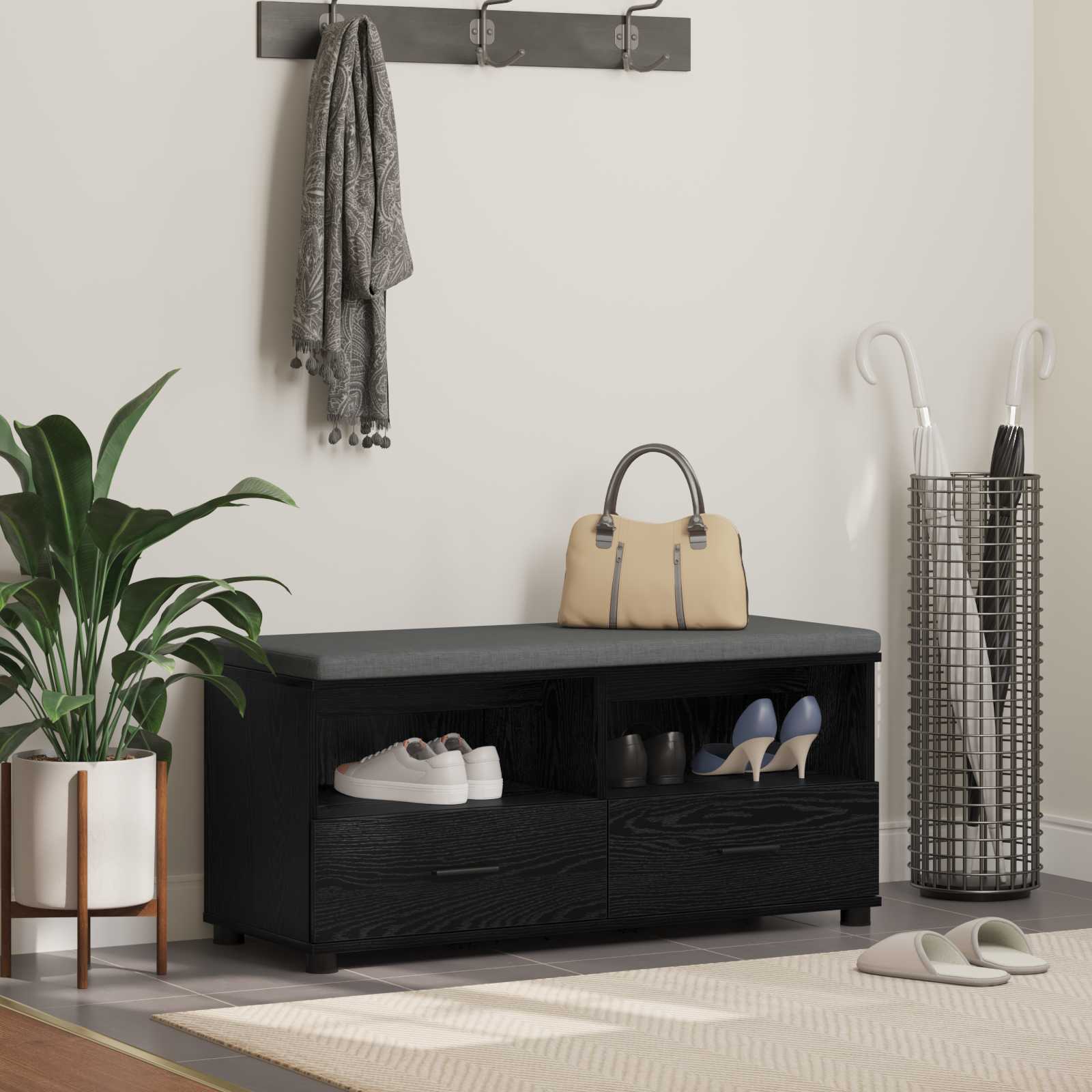 Halbank met kussen met lade Zwart Eiken 100 x 38 x 46 cm