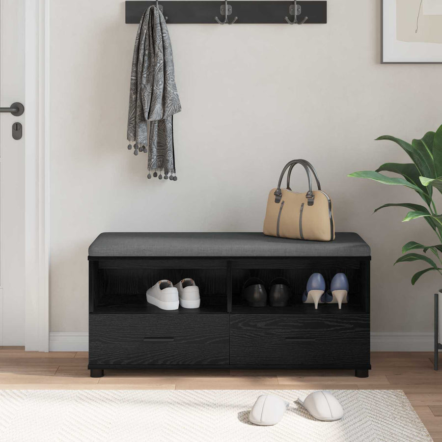 Halbank met kussen met lade Zwart Eiken 100 x 38 x 46 cm