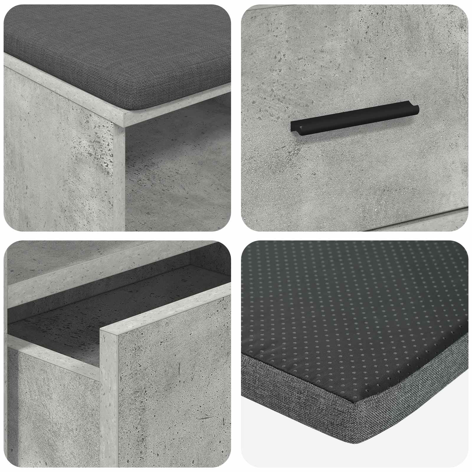 Halbank met kussen met lade Beton Grijs 100 x 38 x 46 cm