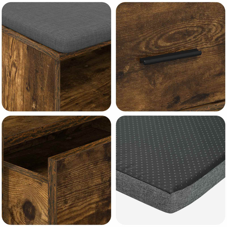 Halbank met kussen met lade Gerookt eiken 100 x 38 x 46 cm