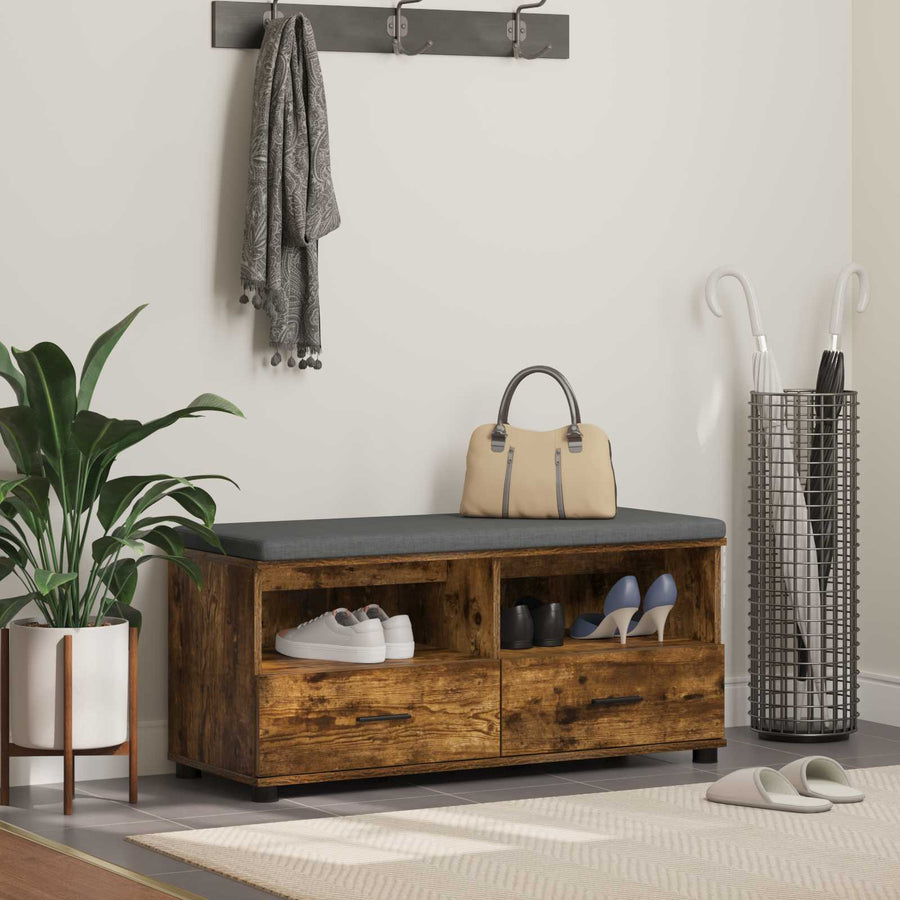 Halbank met kussen met lade Gerookt eiken 100 x 38 x 46 cm