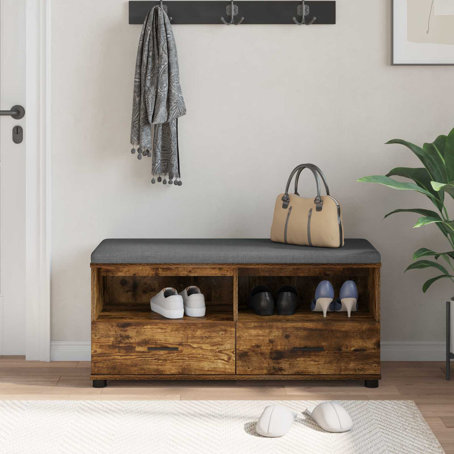 Halbank met kussen met lade Gerookt eiken 100 x 38 x 46 cm