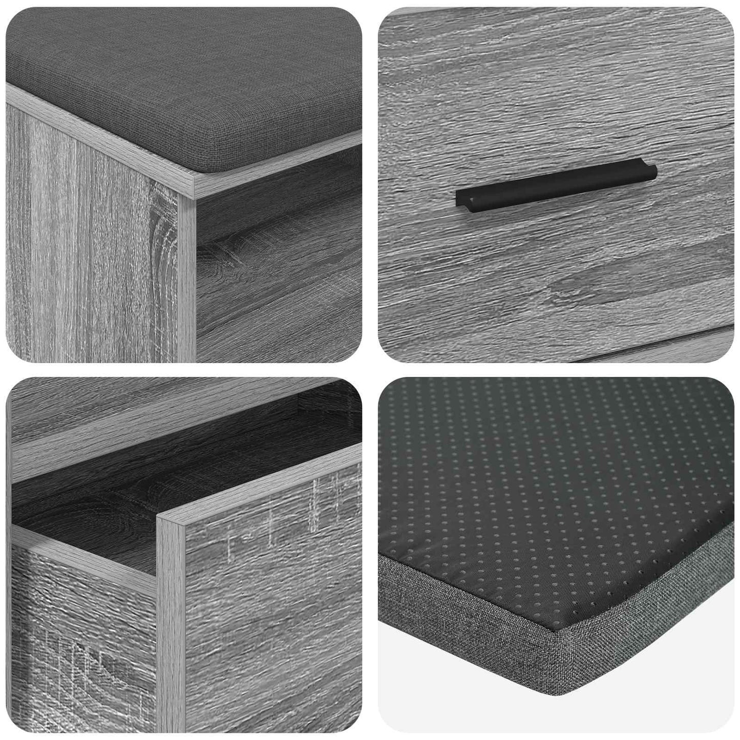 Halbank met kussen met lade Grijs Sonoma 100 x 38 x 46 cm