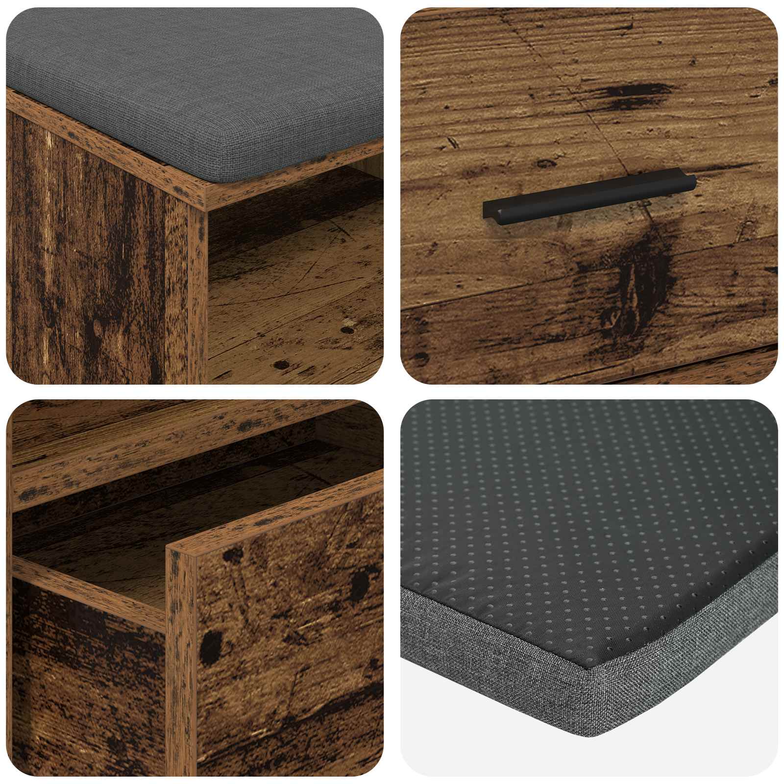 Halbank Oudhout 100 x 38 x 46 cm Spaanplaat en Bekledingsstof