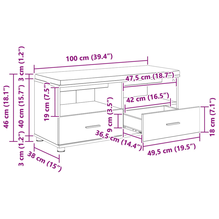 Halbank Oudhout 100 x 38 x 46 cm Spaanplaat en Bekledingsstof