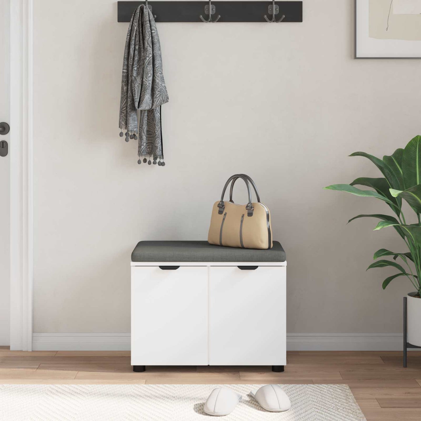 Halbank met kussen met opslag met de deur Wit 60 x 38 x 46 cm