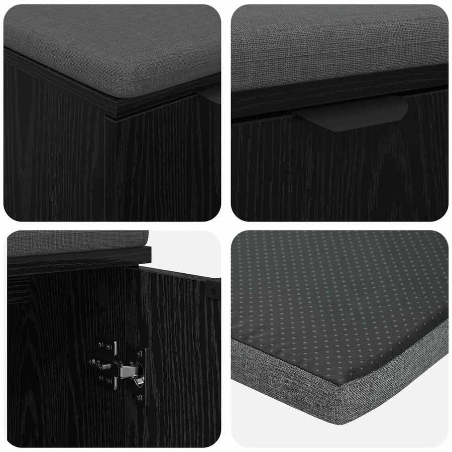 Halbank met kussen met opslag Zwart Eiken 60 x 38 x 46 cm