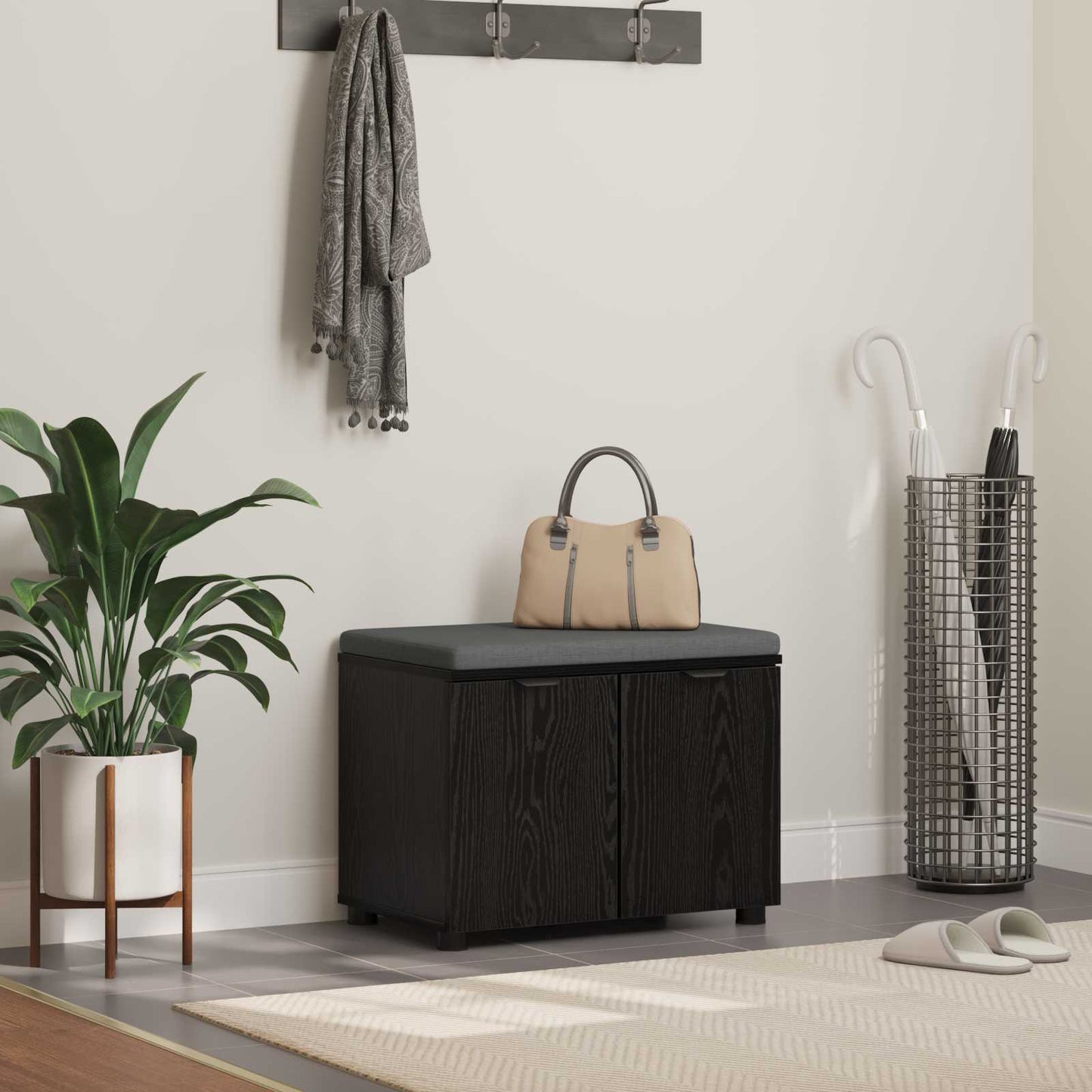 Halbank met kussen met opslag Zwart Eiken 60 x 38 x 46 cm