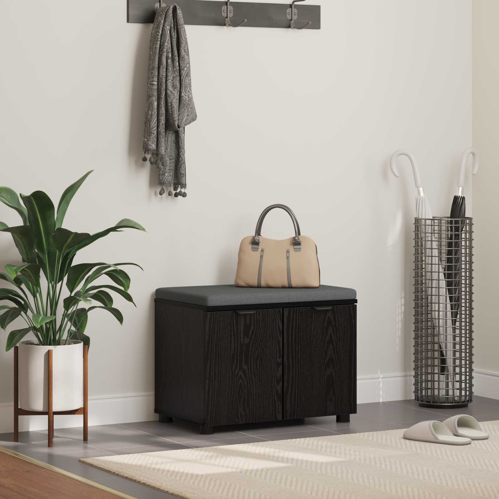 Halbank met kussen met opslag Zwart Eiken 60 x 38 x 46 cm