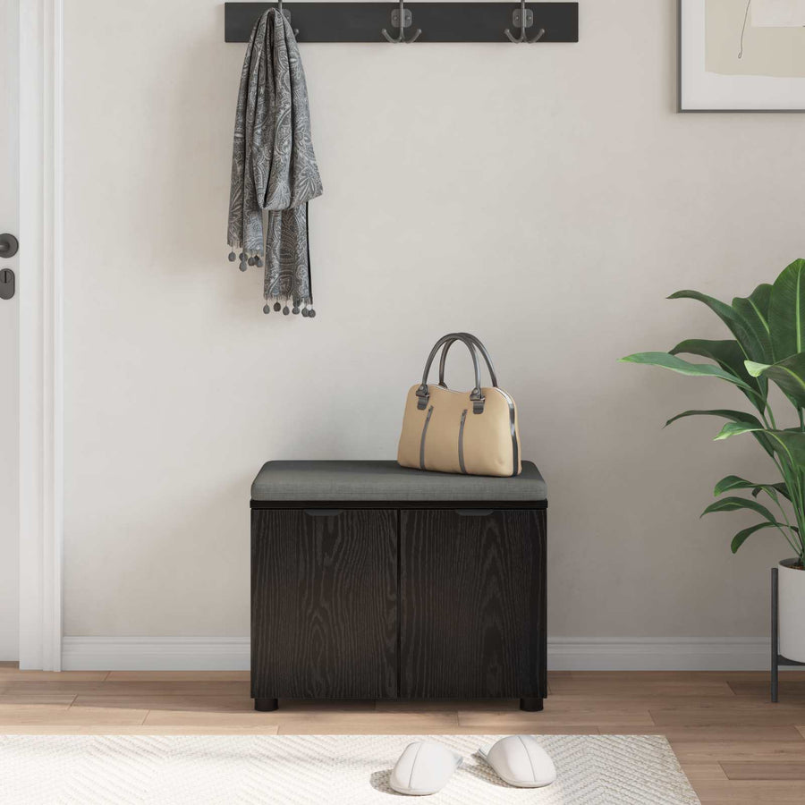 Halbank met kussen met opslag Zwart Eiken 60 x 38 x 46 cm