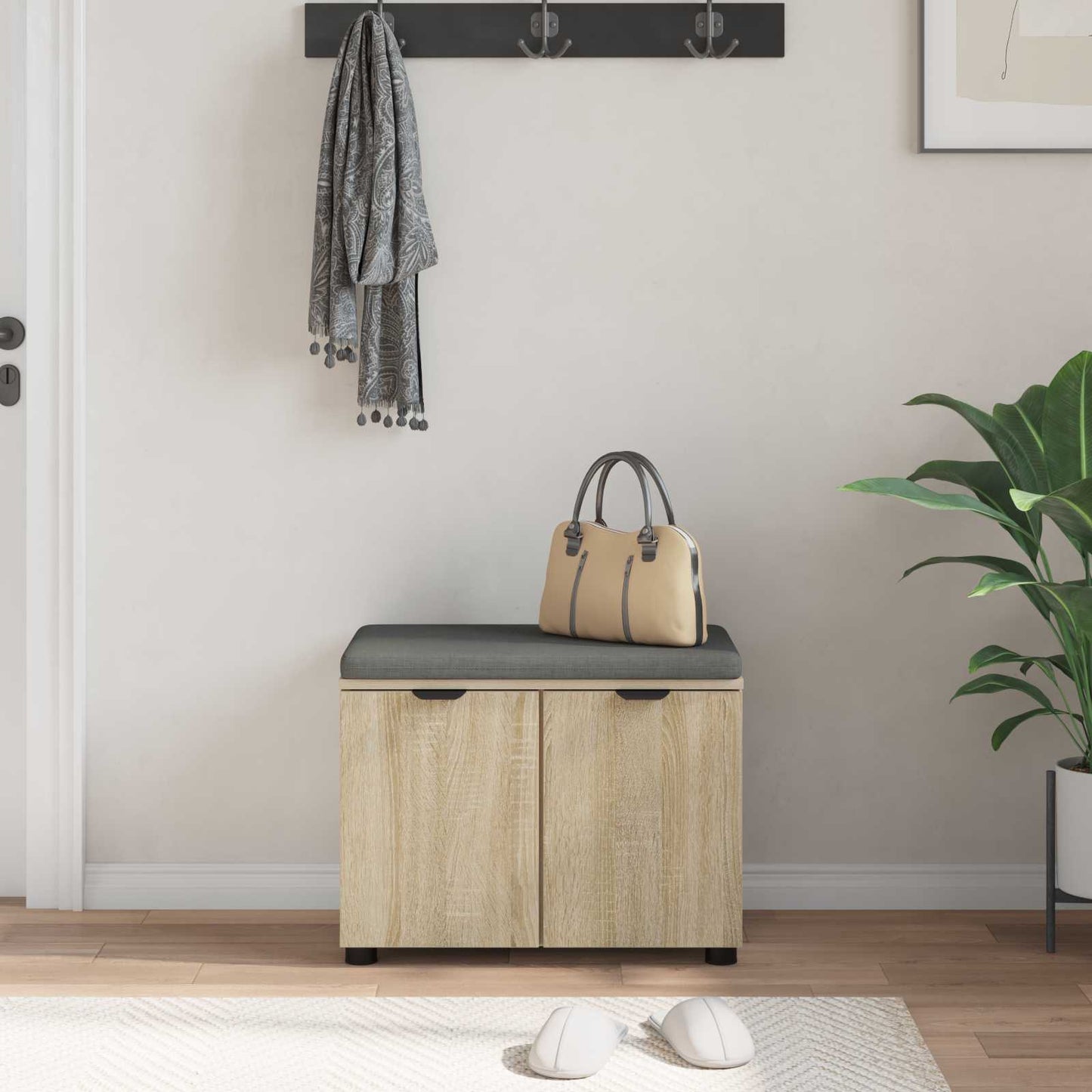 Halbank met kussen met plank Sonoma Eiken 60 x 38 x 46 cm