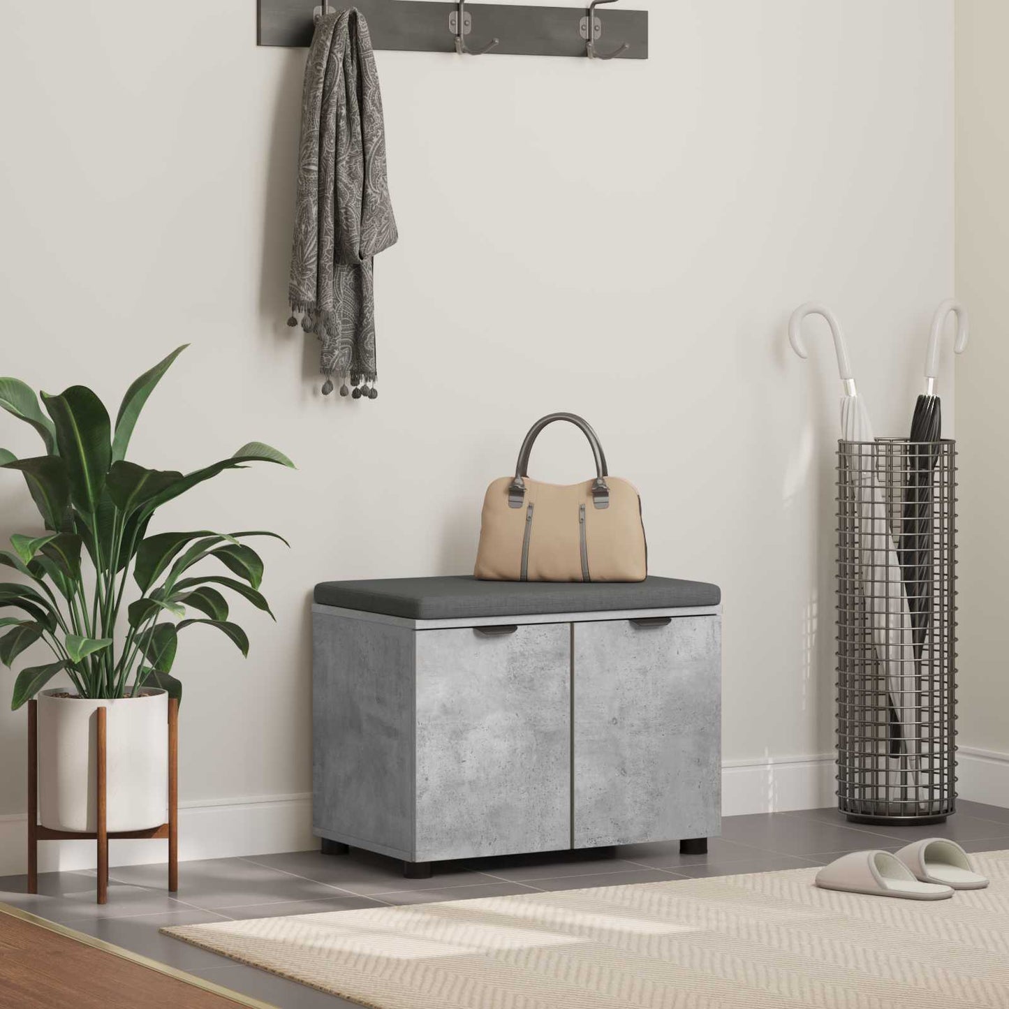 Halbank met kussen met opslag Beton Grijs 60 x 38 x 46 cm