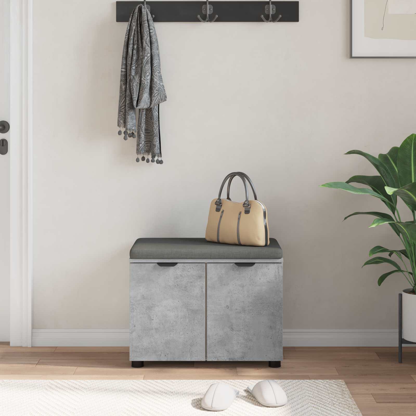 Halbank met kussen met opslag Beton Grijs 60 x 38 x 46 cm