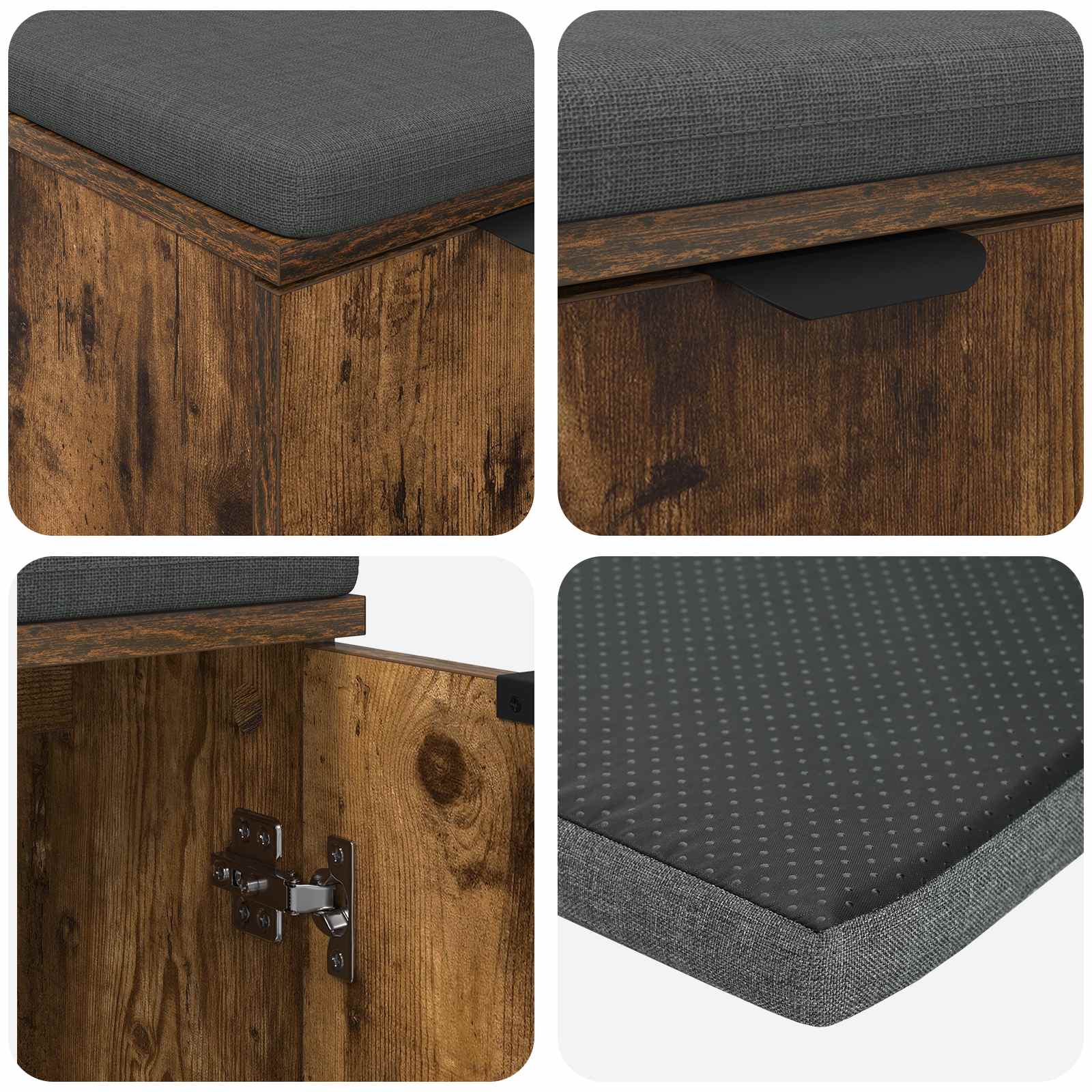 Halbank met kussen met opslag Gerookt eiken 60 x 38 x 46 cm