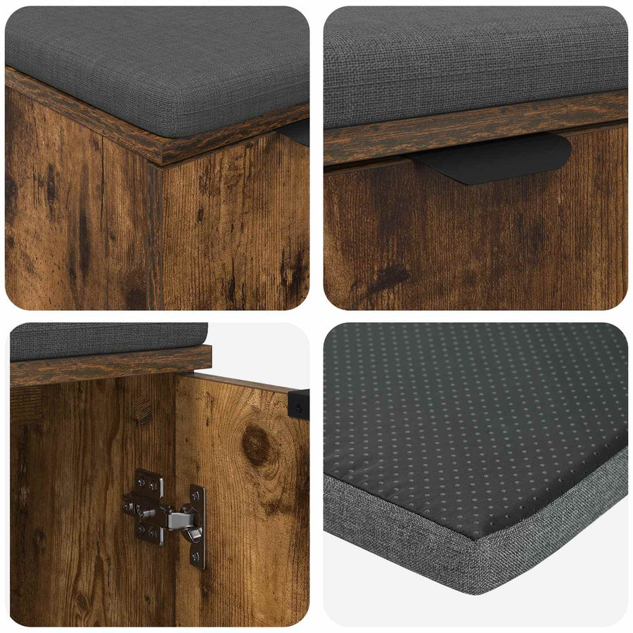 Halbank met kussen met opslag Gerookt eiken 60 x 38 x 46 cm