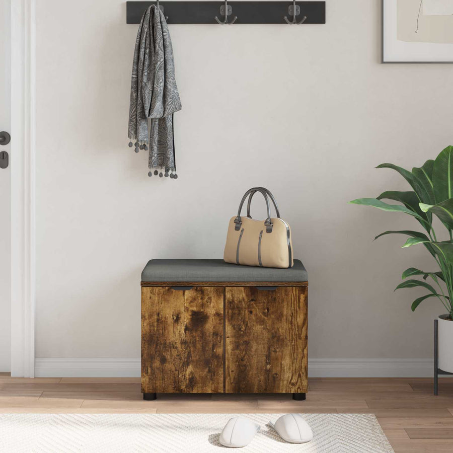 Halbank met kussen met opslag Gerookt eiken 60 x 38 x 46 cm