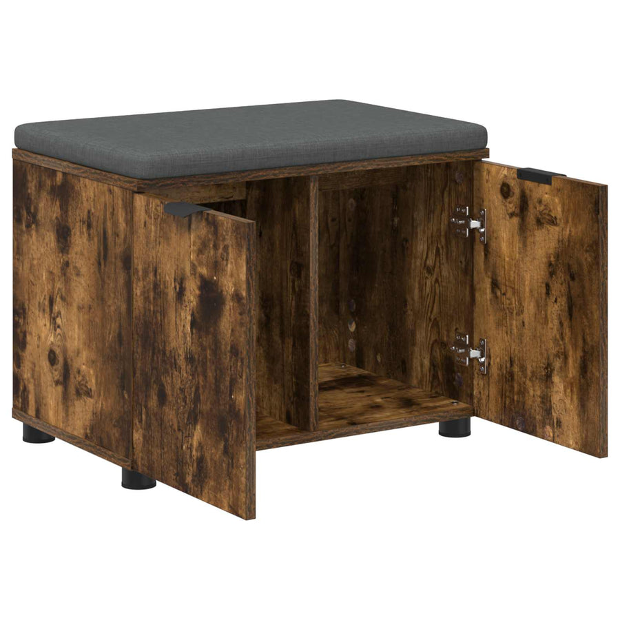 Halbank met kussen met opslag Gerookt eiken 60 x 38 x 46 cm
