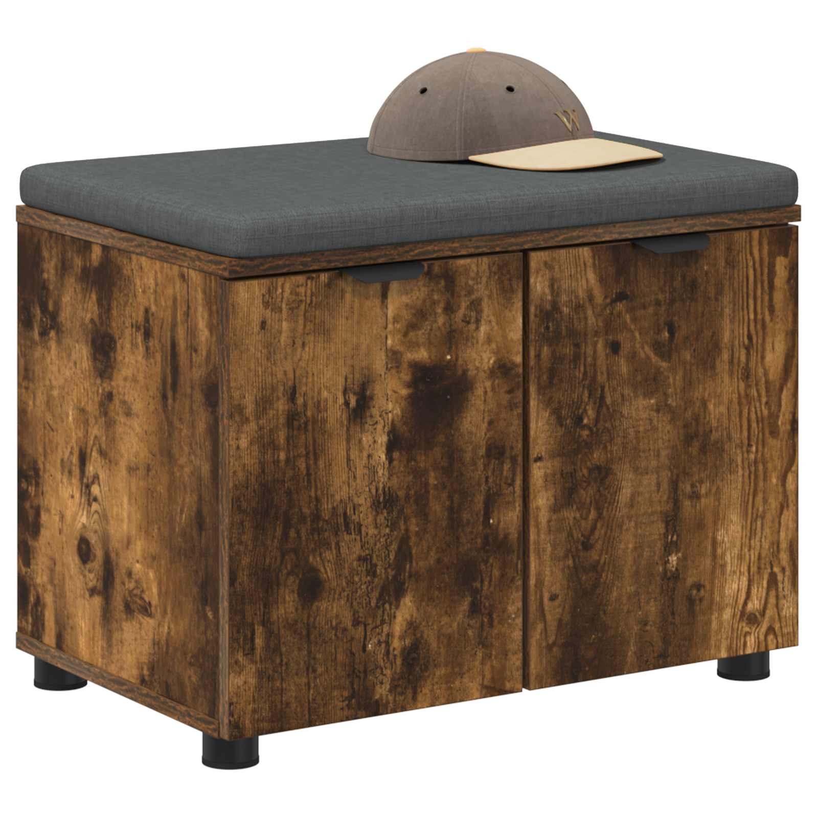 Halbank met kussen met opslag Gerookt eiken 60 x 38 x 46 cm