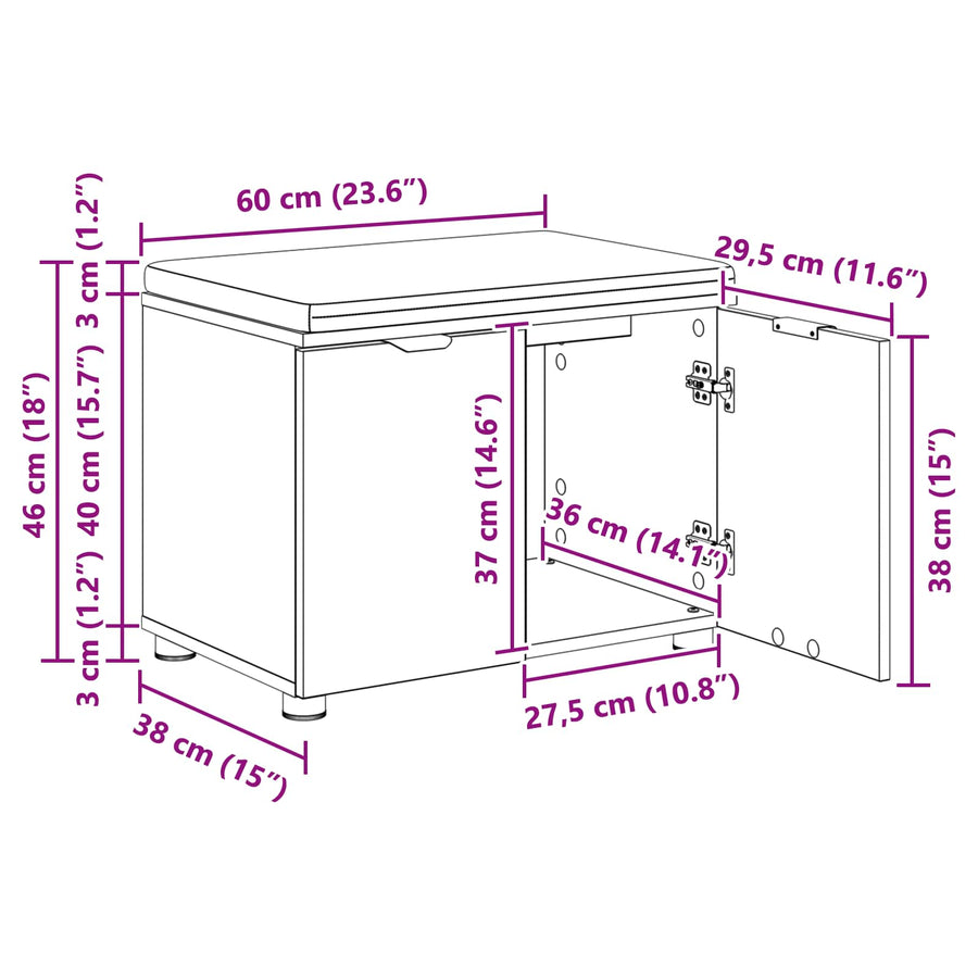 Halbank met kussen met opslag Gerookt eiken 60 x 38 x 46 cm