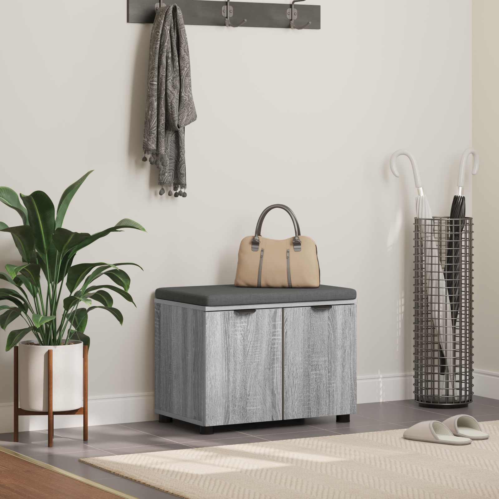 Halbank met kussen met opslag Grijs Sonoma 60 x 38 x 46 cm
