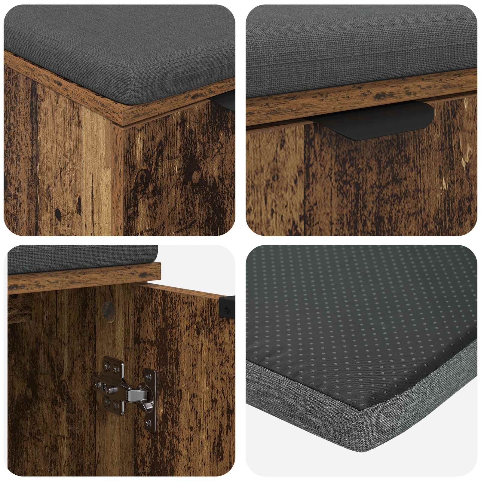 Halbank met kussen met opslag Oudhout 60 x 38 x 46 cm