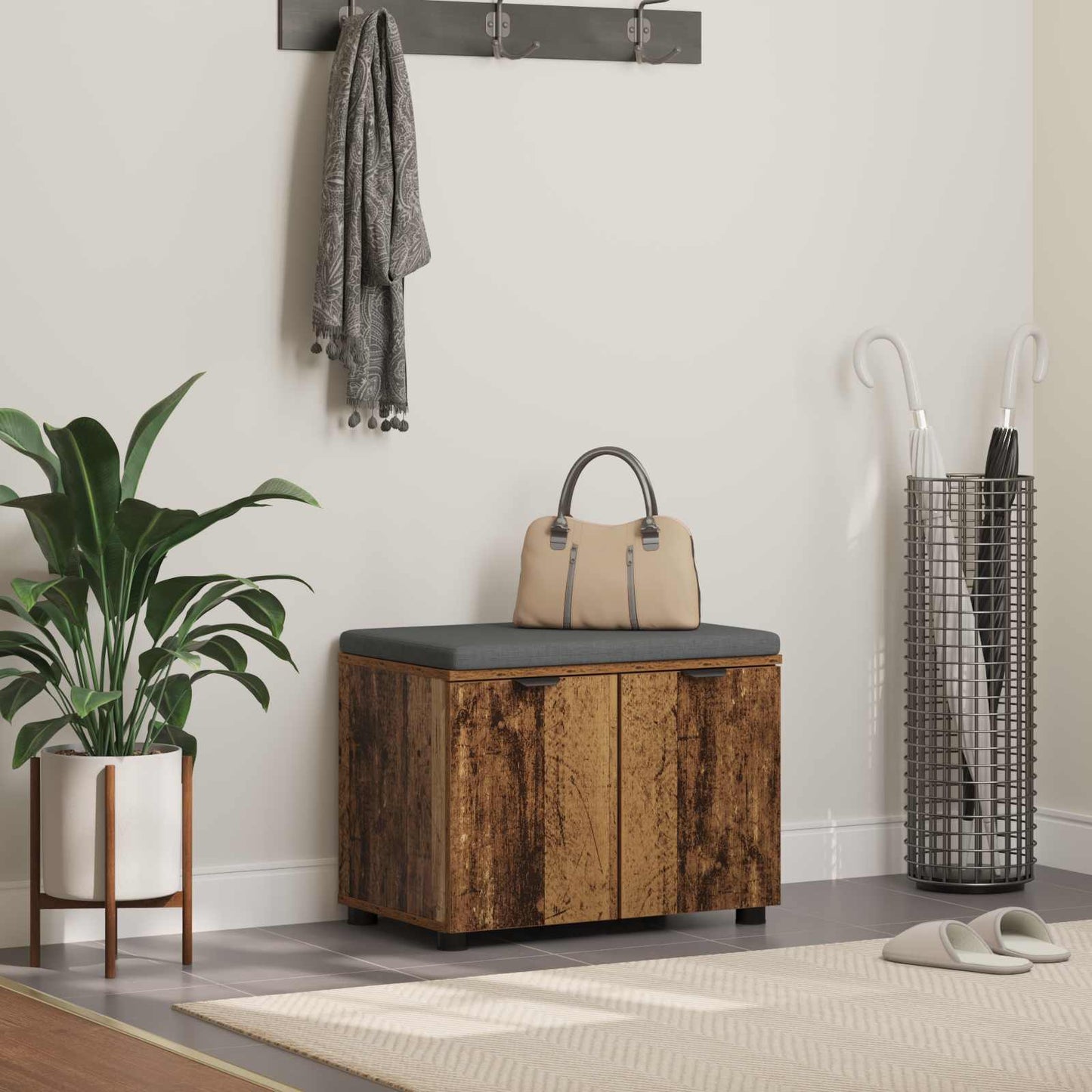 Halbank met kussen met opslag Oudhout 60 x 38 x 46 cm