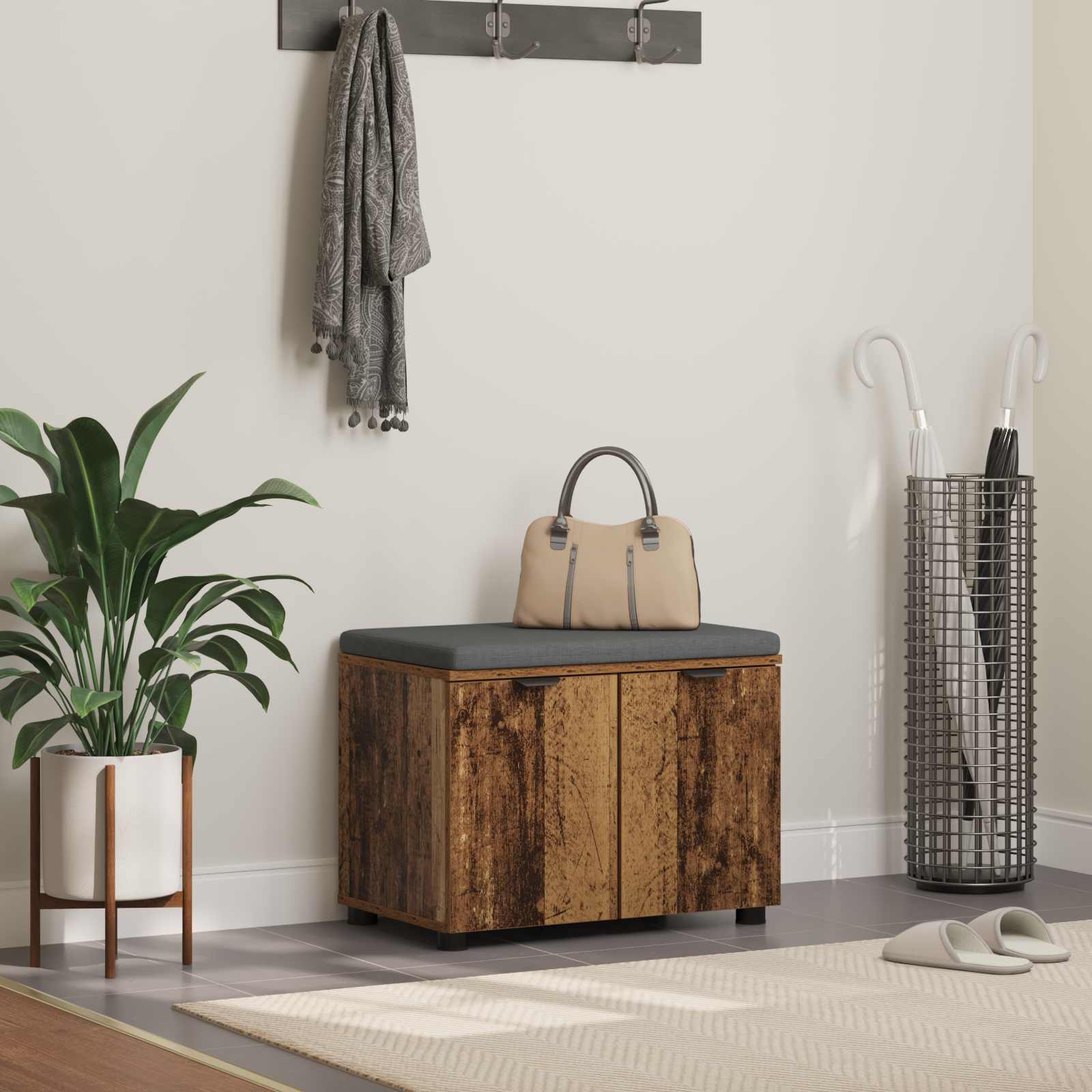 Halbank met kussen met opslag Oudhout 60 x 38 x 46 cm