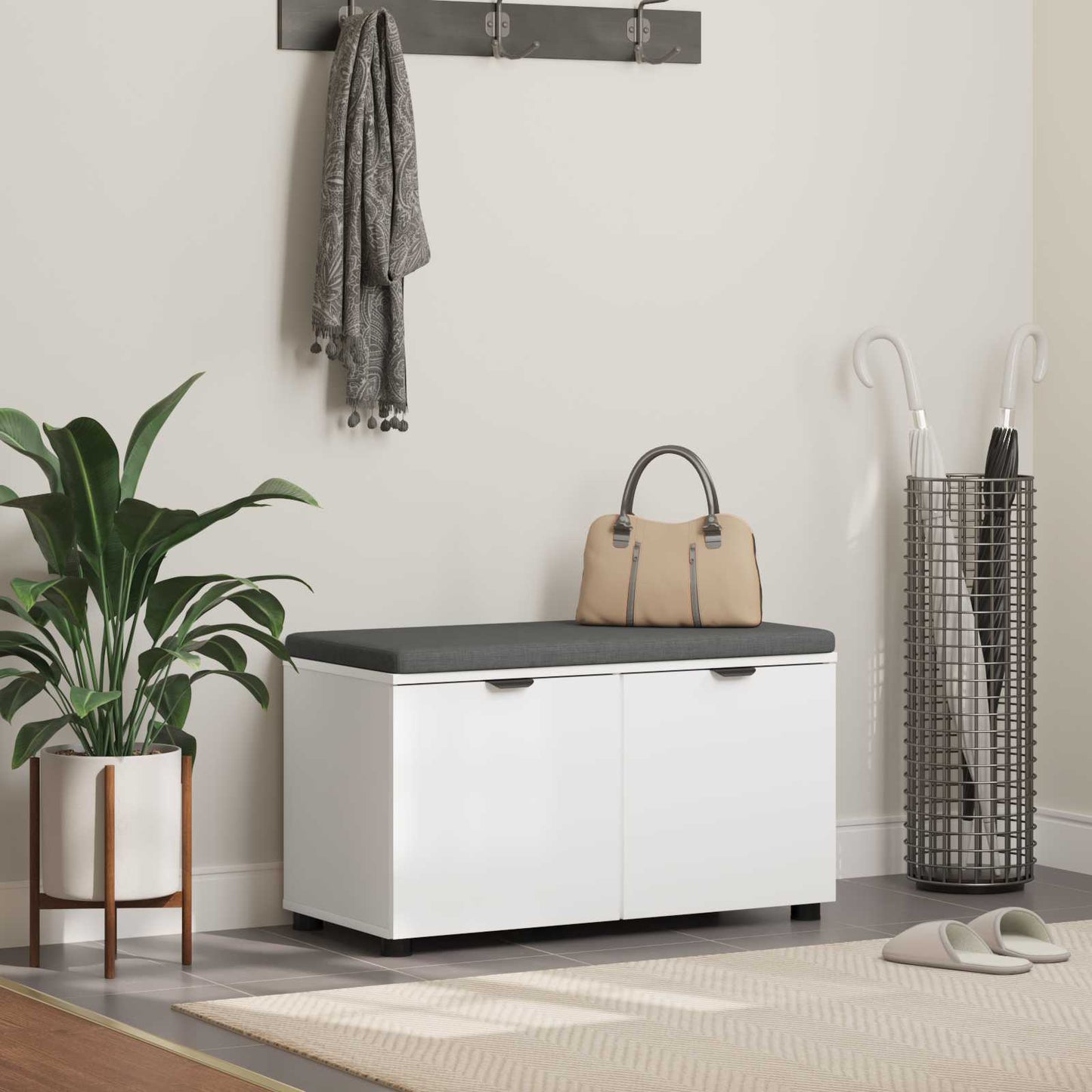 Halbank met kussen met opslag met de deur Wit 80 x 38 x 46 cm