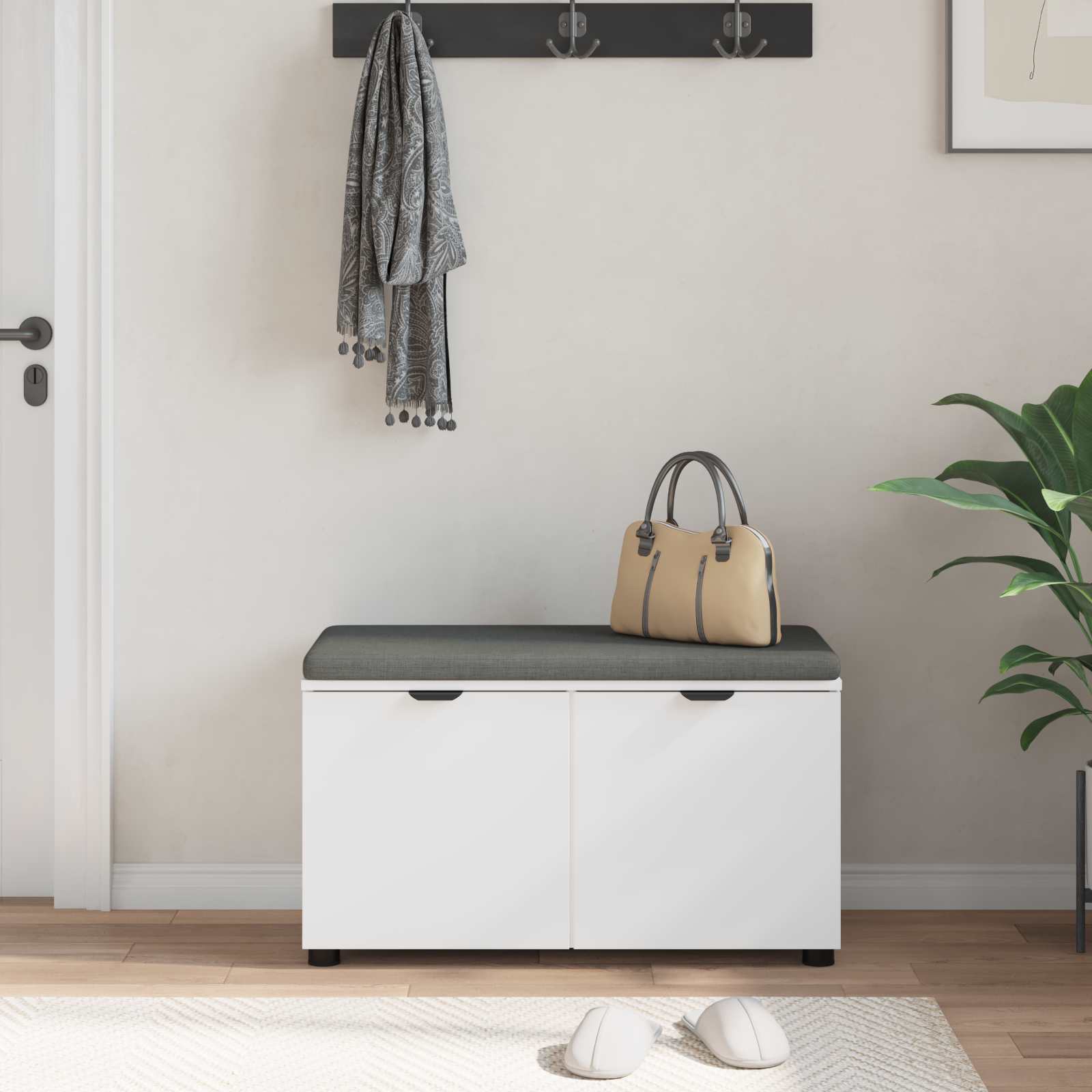 Halbank met kussen met opslag met de deur Wit 80 x 38 x 46 cm