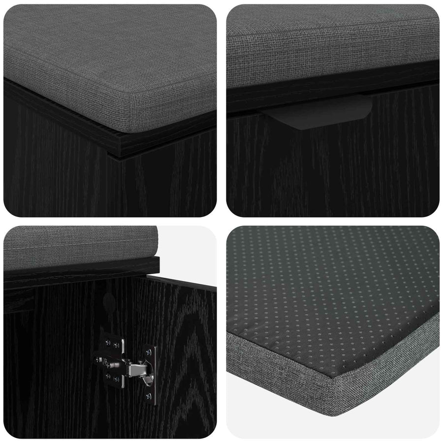 Halbank met kussen met opslag Zwart Eiken 80 x 38 x 46 cm