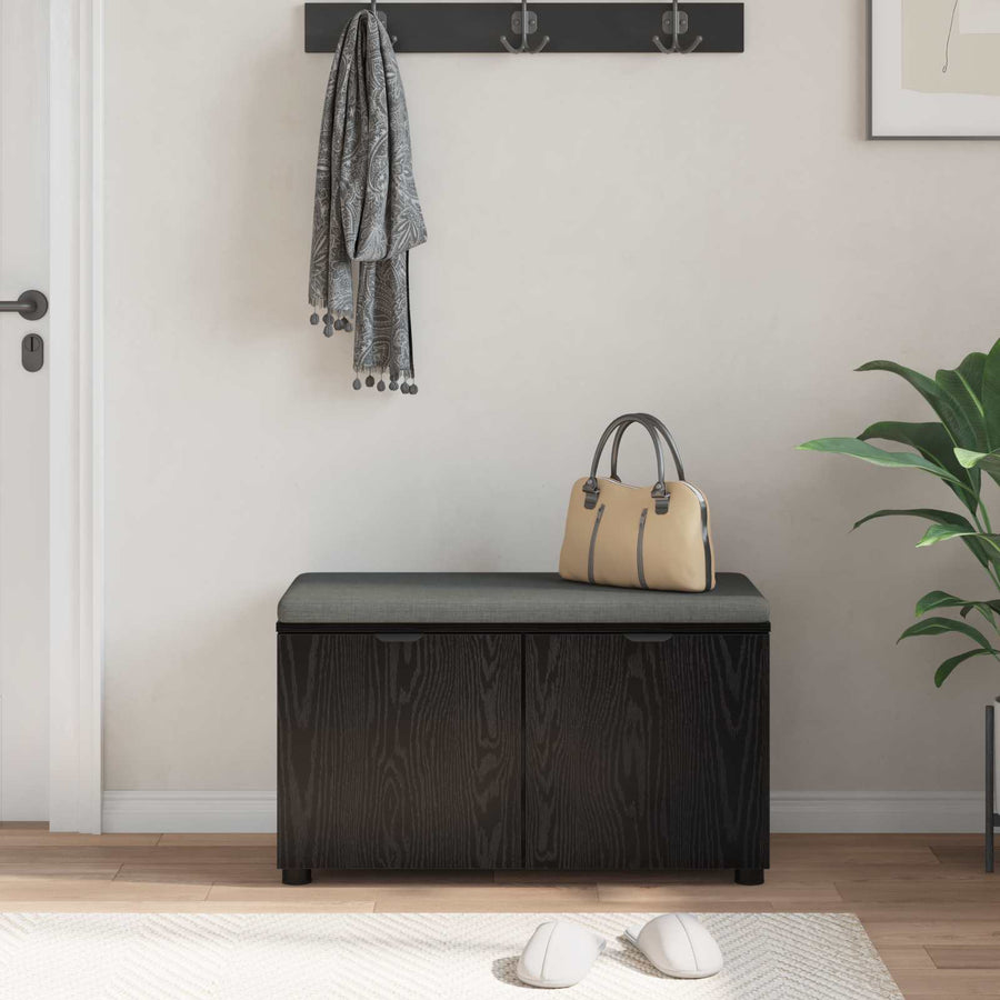 Halbank met kussen met opslag Zwart Eiken 80 x 38 x 46 cm