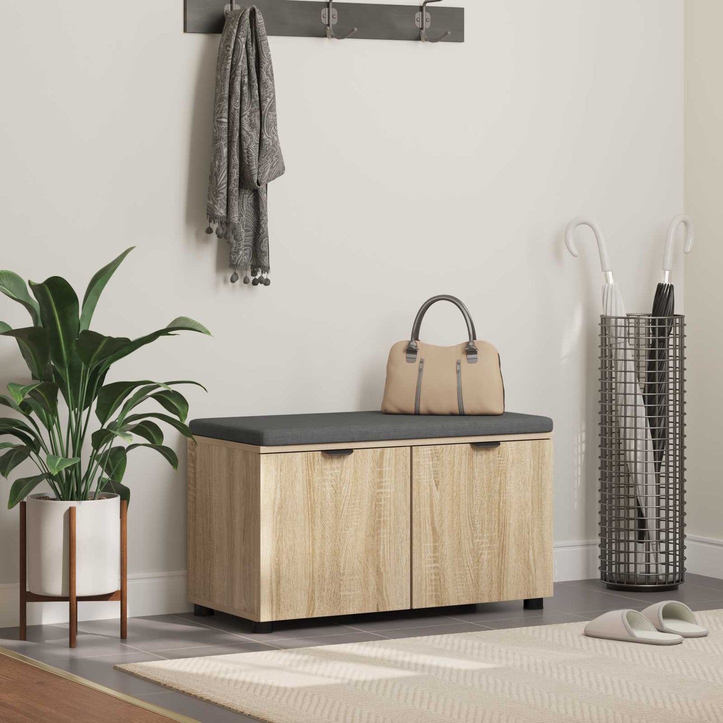 Halbank met kussen met opslag Sonoma Eiken 80 x 38 x 46 cm