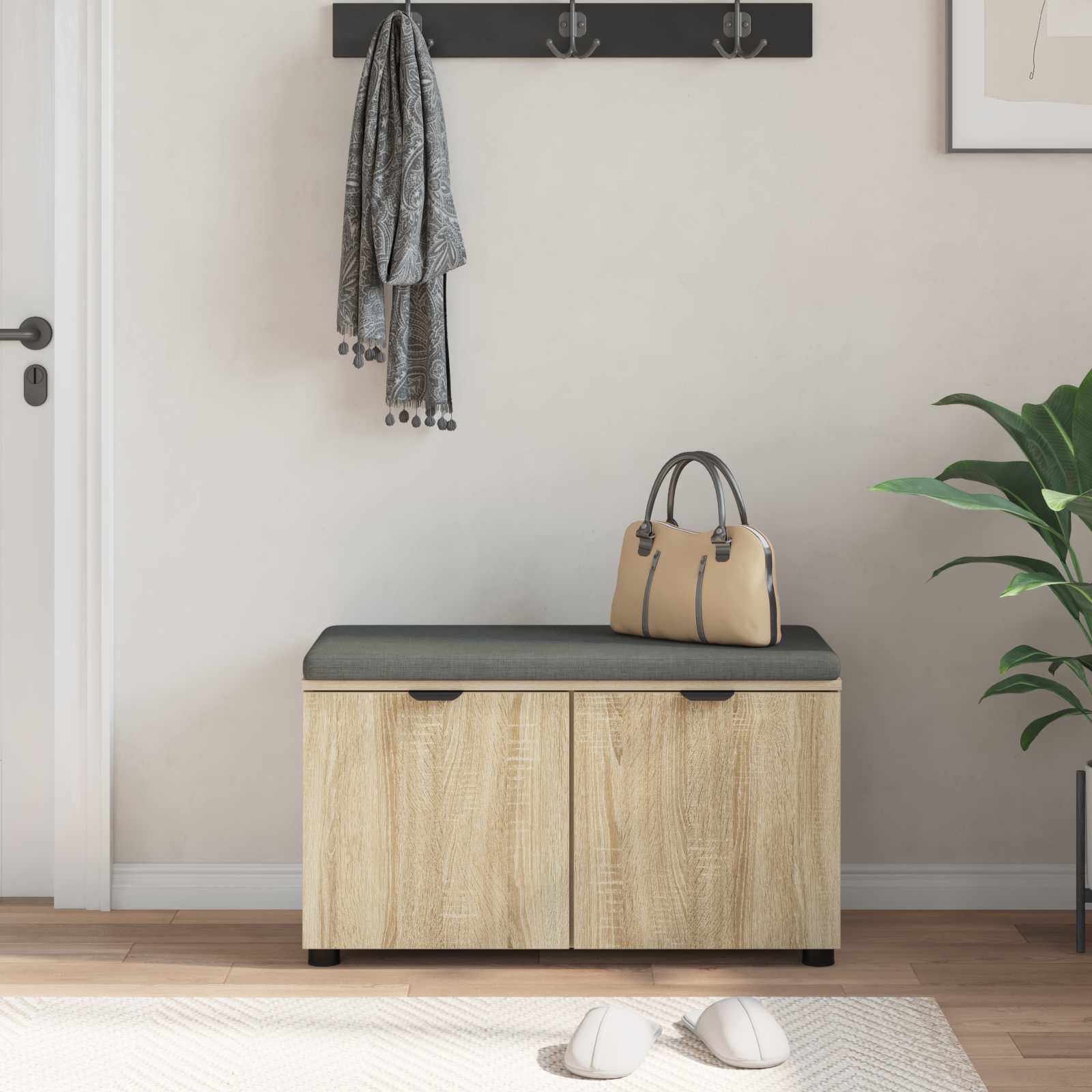 Halbank met kussen met opslag Sonoma Eiken 80 x 38 x 46 cm