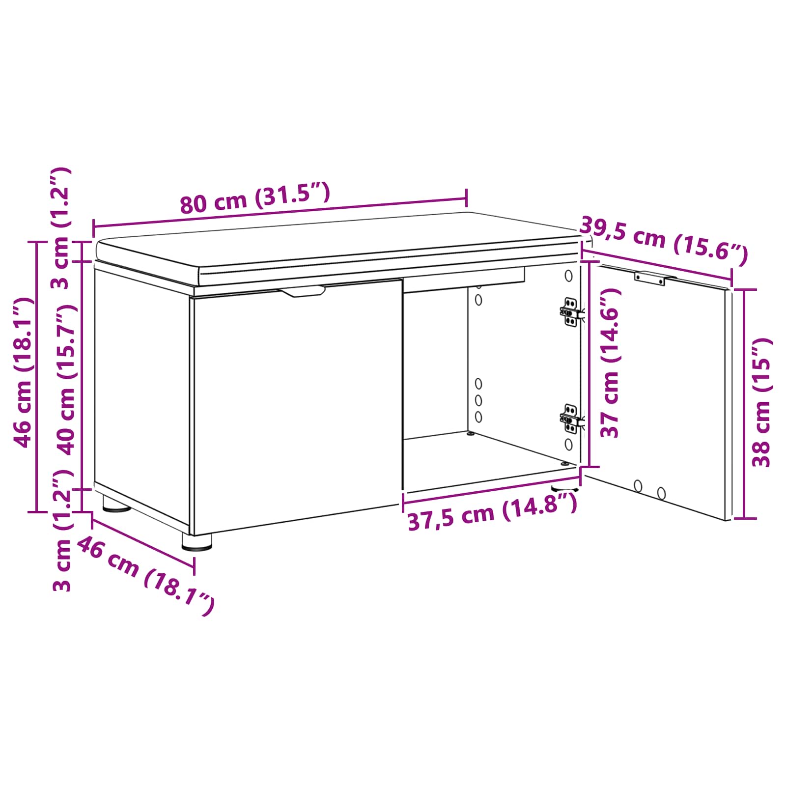 Halbank met kussen met opslag Sonoma Eiken 80 x 38 x 46 cm