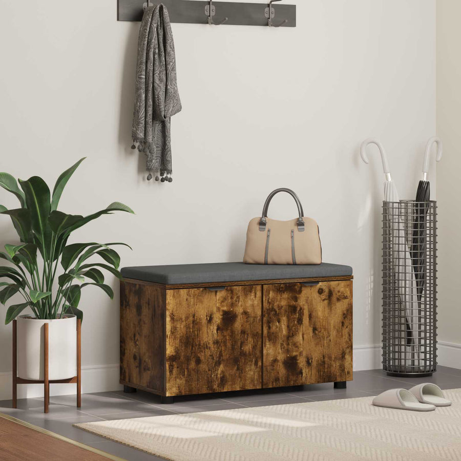 Halbank met kussen met opslag Gerookt eiken 80 x 38 x 46 cm