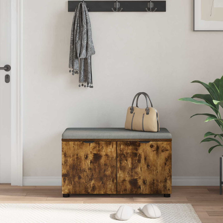 Halbank met kussen met opslag Gerookt eiken 80 x 38 x 46 cm